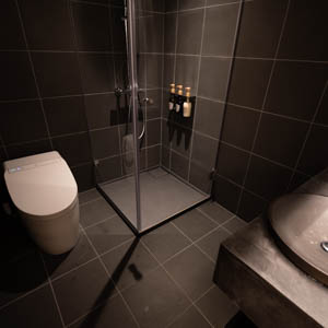 shower booth and toilet