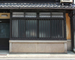 Frosted windows and metal-pipe lattice