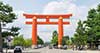 Heian Jingu Shrine is a key fixture of the Okazaki area, drawing the attention of passers-by with its massive vermillion gate. The city of Kyoto had been ravaged by civil wars leading up to the Meiji Restoration, as well as the relocation of the capital to Tokyo in 1869. This relatively new shrine was erected in 1895 as part of reconstruction initiatives carried out in the city. 